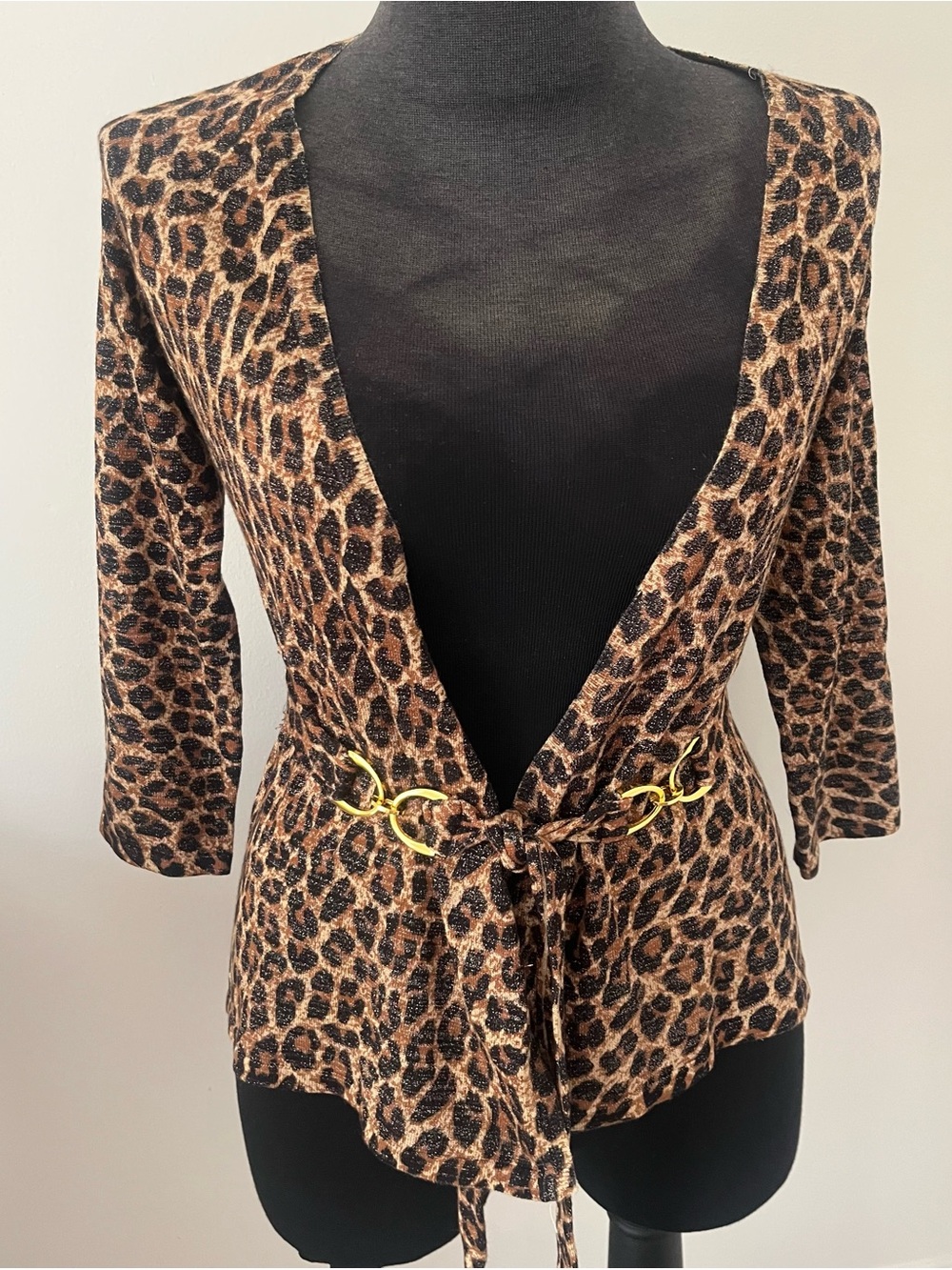 NWT Cache Leopard Print Metallic Knit Top in Brown & Black Gold ssize small